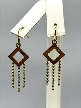 NV Signed Gold Tone Dangle Drop Hook Rhombus Earrings Stunning